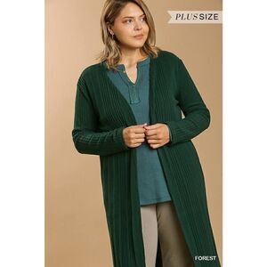Green Open Front Long Body Cardigan
